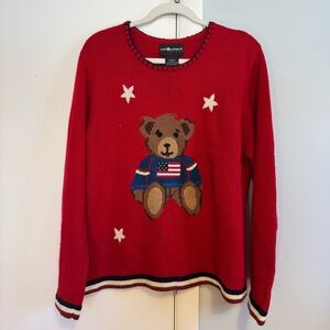 Vintage patriotic teddy bear red sweater. Size XL